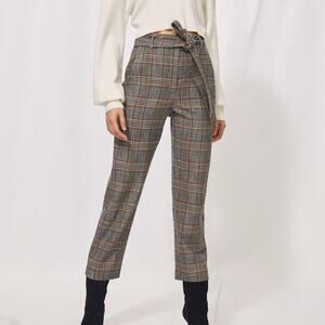 Aritzia Wilfred Plaid High Waisted Tie Front Trouser Pants 8